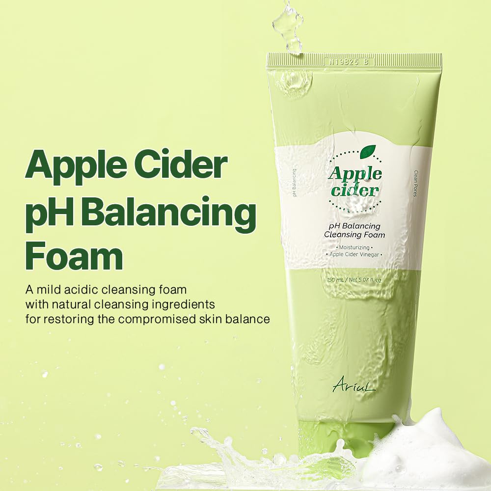 Ariul Apple Cider pH Balancing Cleansing Foam 150ml | Korean Face Cleanser for Deep Cleansing and hydration | Gentle cleanser for All Skin Types