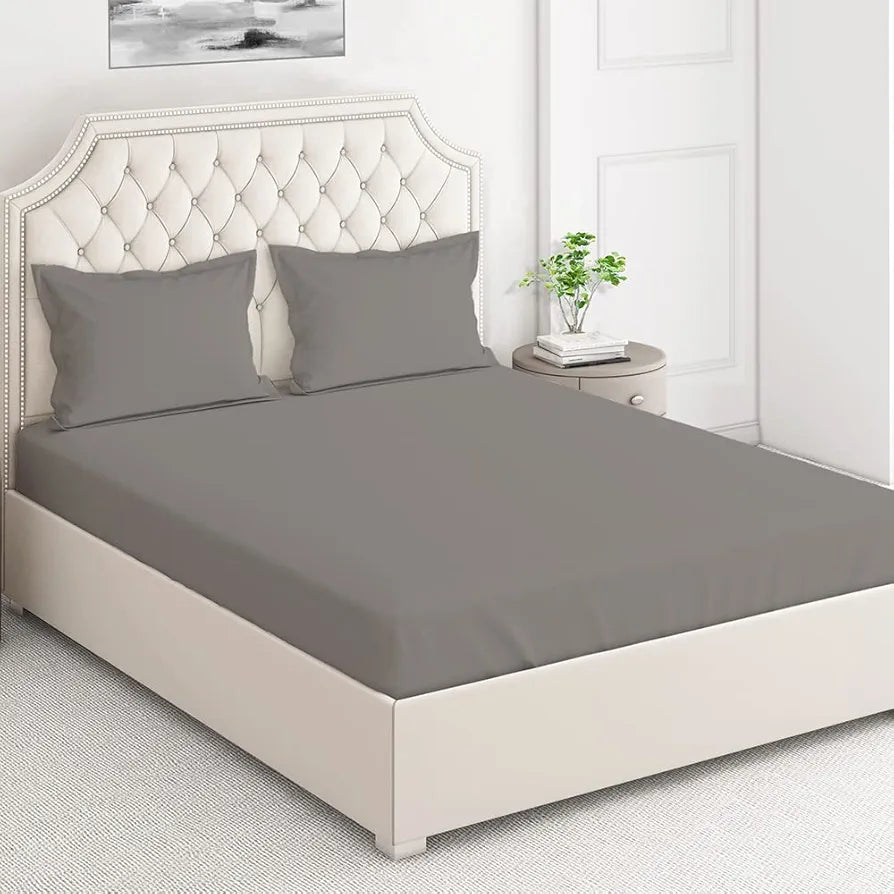 Layers Be Bold Cotton Bedsheet Set for All Seasons Lightweight Moisture Absorbent 140 TC Queen Size Grey 3