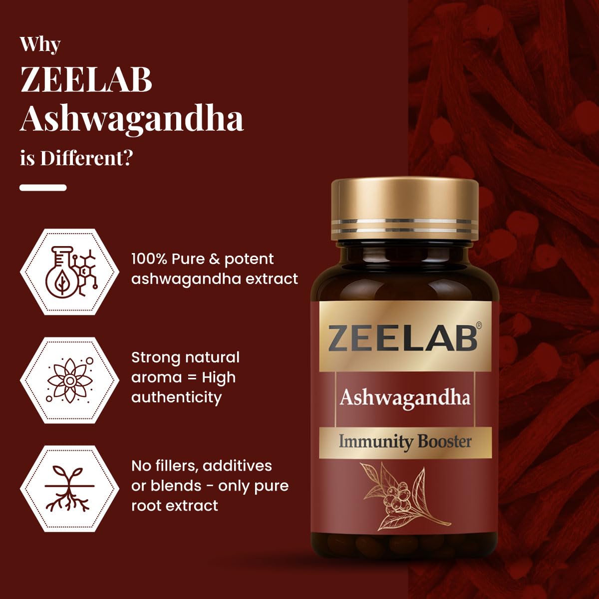 Zeelab Ashwagandha 100 Capsules | Pure Herbs, Immunity and Stamina Booster Capsules | Support Strength & Energy | Stress Relief Supplements For Men & Women