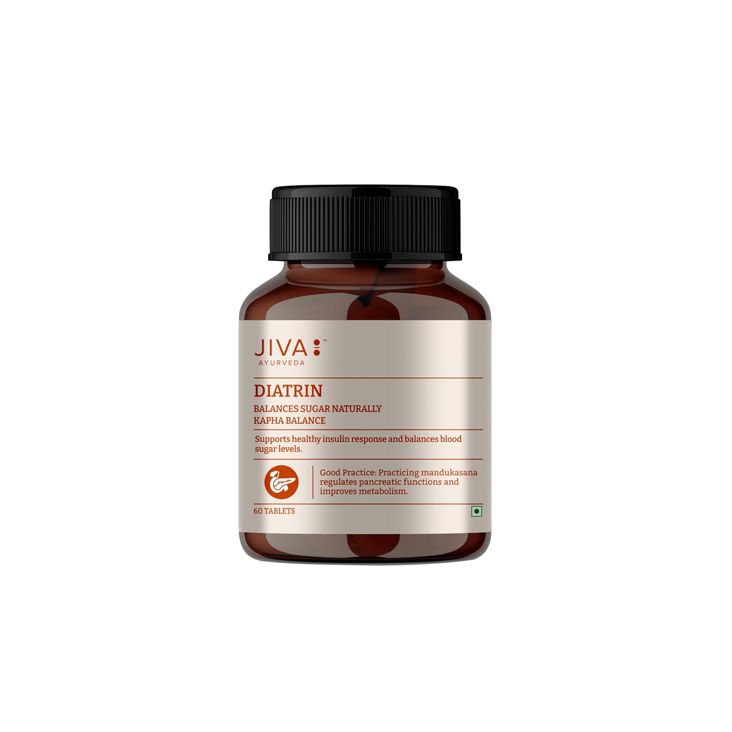 Jiva Diatrin Tablets 500mg | 100% Ayurvedic Formulation | Manages Blood Sugar Levels, Improves Metabolism & Strengthens the Pancreas | Balances Tri-Dosha- 60 Tablets (Pack of 2)