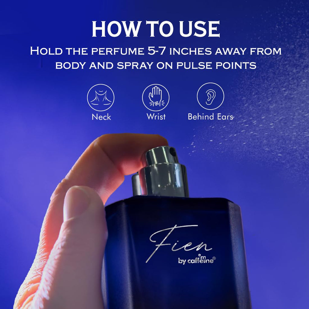 Fien Magnetic Perfume for Men | Aquatic Fragrance | 12 Hrs Long Lasting Eau De Parfum with Mandarin, Cocoa, Vanilla | Fien by mCaffeine Solid Perfume for Men | Long lasting Premium & Luxurious Perfume for Every Occasion - 100ml