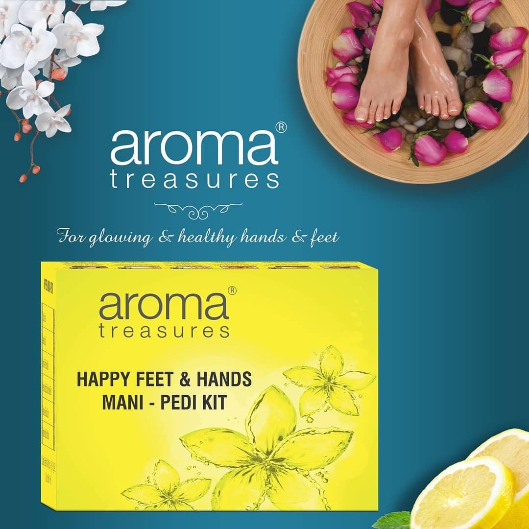 Aroma Treasures Happy Feet & Hands Manicure Pedicure Kit (33g/ml) | One-Time Use | Enriched with Pure Essential Oils | Natural Care for Soft & Refreshed Skin