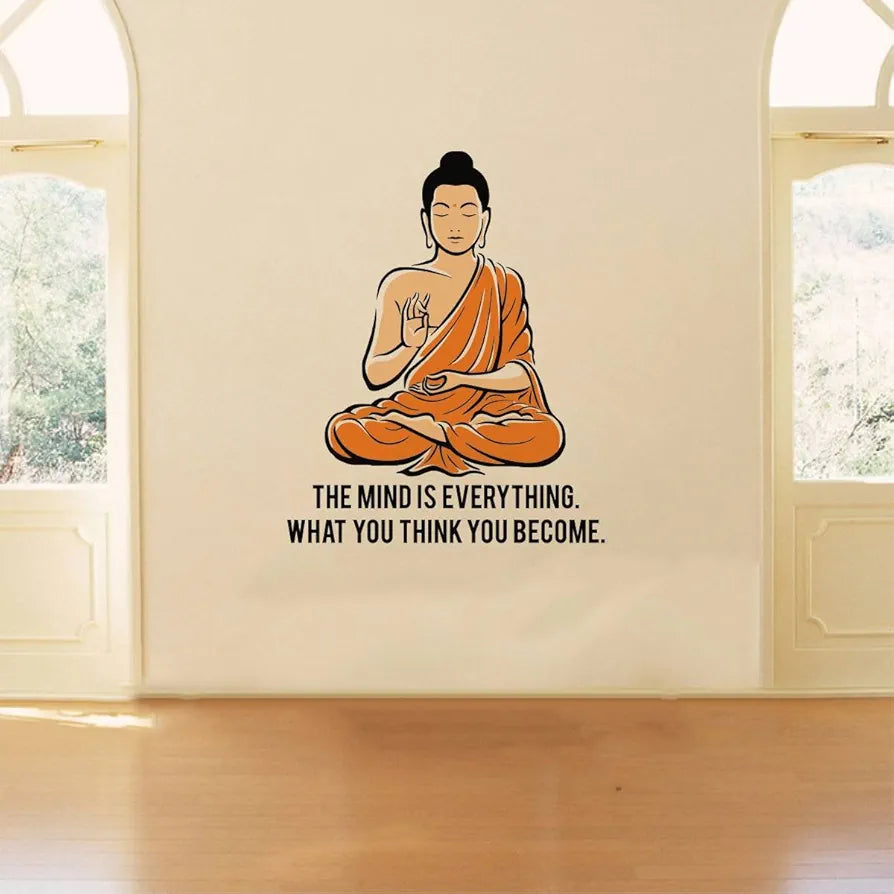 Rawpockets Decals Peaceful Buddha and Quote on Mind Large Size Wall Sticker