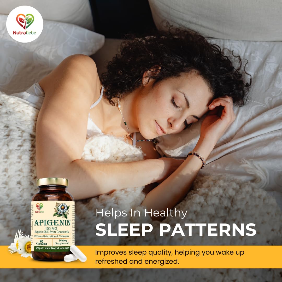 Nutraliebe Apigenin 100 mg â€“ Chamomile Extract Supplement â€“ Natural Sleep & Anxiety Support â€“ Non-GMO, Vegan â€“ 90 Veg Capsules