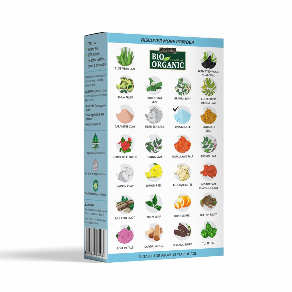 INDUS VALLEY Bio Organic 100% Natural Epsom Bath Salt Crystal And Bath | For Muscle Relief, Relieves Aches & Pain| 250g | Magnesium Sulfate for Relaxing Bath, Foot Soaks & Plant Care