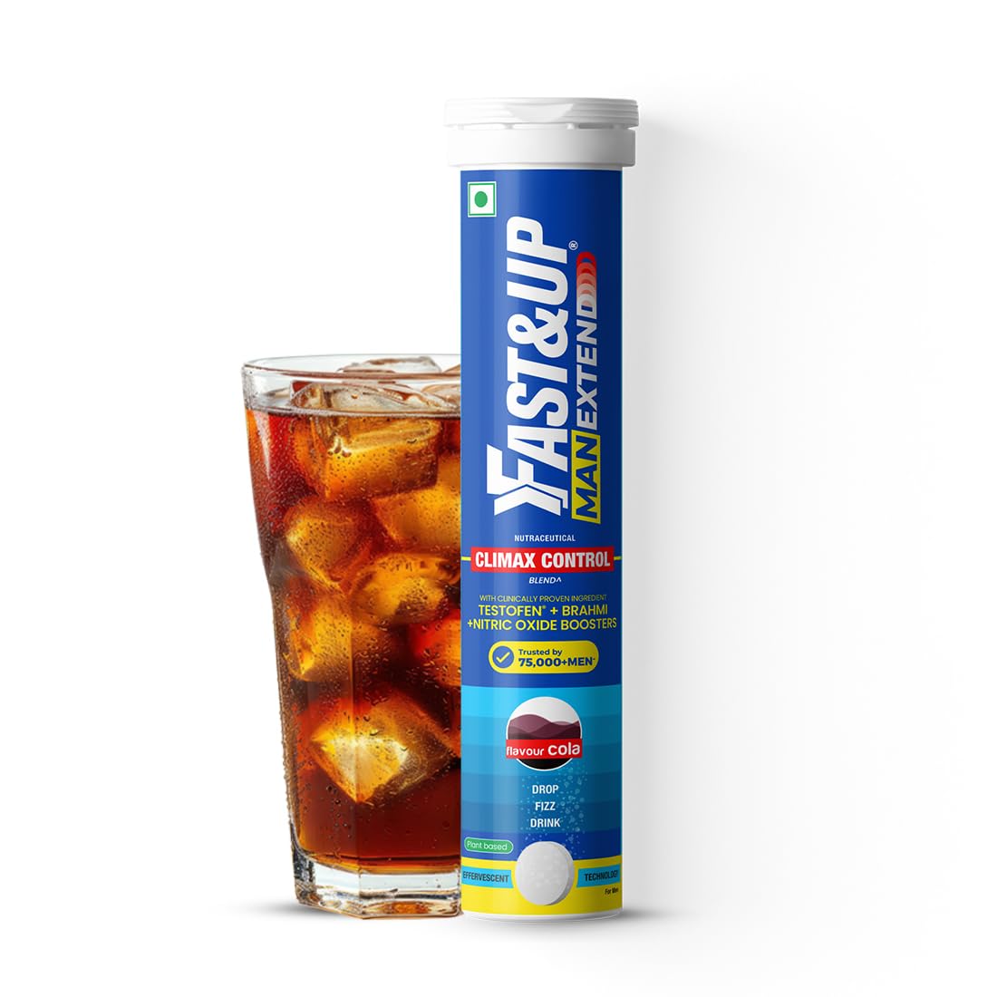 Fast&Up Man Extend | TestofenÂ® Fenugreek Extract |Nitric Oxide Booster + Energizing Blend | Shatavari | Brahmi| Helps Improve Vitality & Stamina | Pack of 20 Effervescent (Cola Flavour)