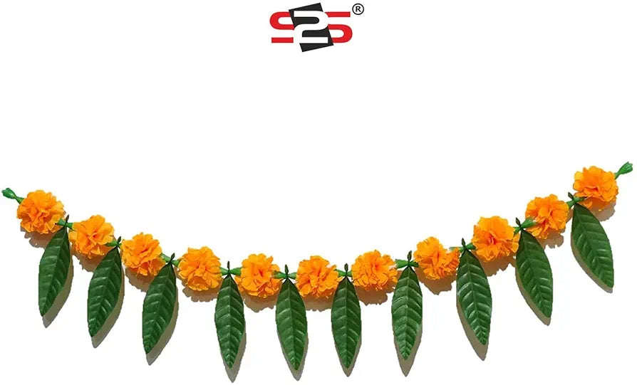 Reusable Artificial Flowers Hanging Garlands with Mango Leaf Artificial Marigold Genda Flowers Toran