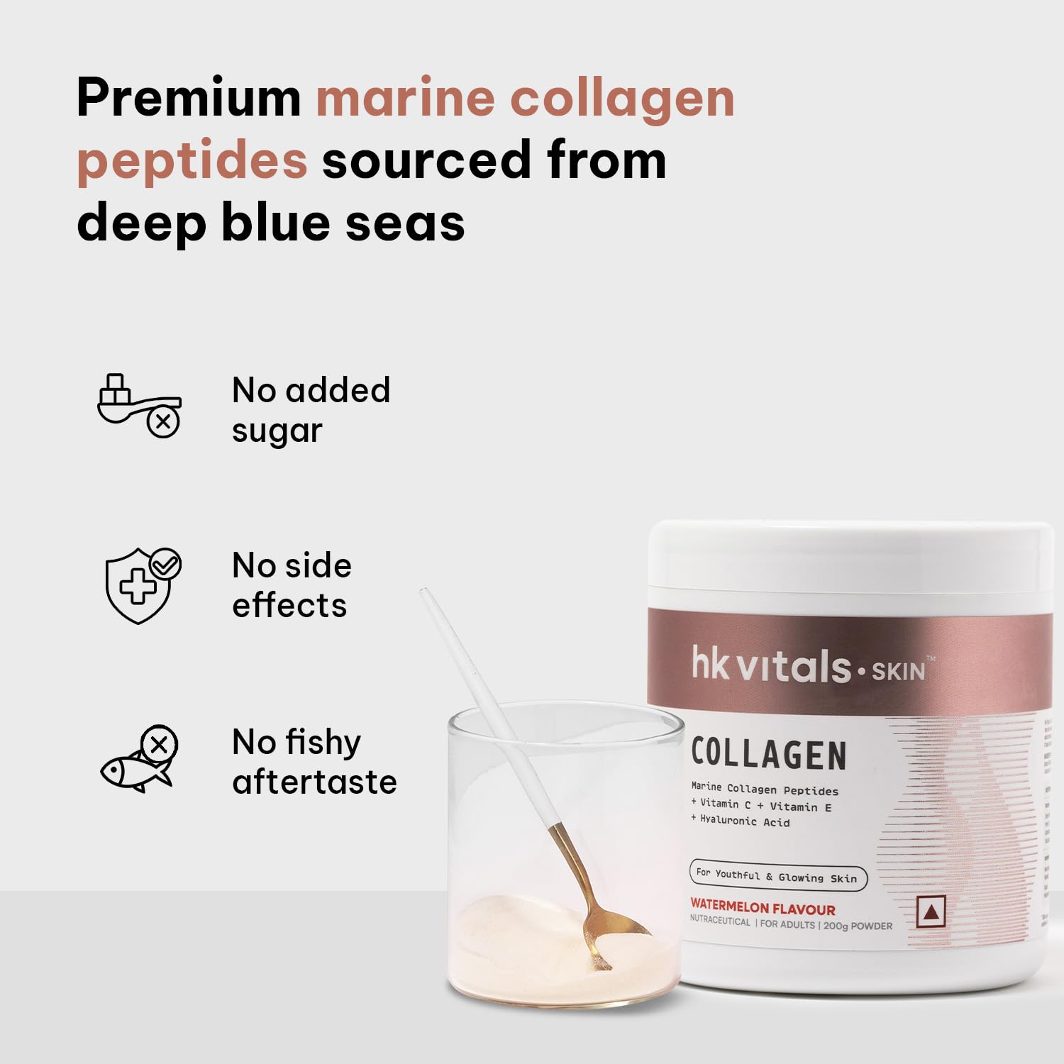HealthKart hk vitals Skin Radiance Marine Collagen Supplement (Watermelon, 200g) |Vitamin C, E, Sodium Hyaluronate | For Healthy Skin, Hair & Nails