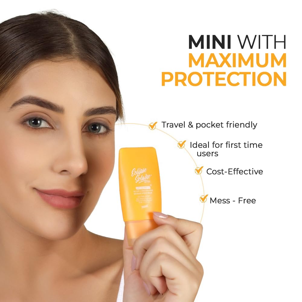 YUDERMA Eclipse Solaire Active Sunscreen SPF 50 PA+++ | No White Cast | Broad Spectrum UVA/UVB/IR & Blue Light Shield | Lightweight, Non-Greasy Formula for All Skin Types â€“ 30ml