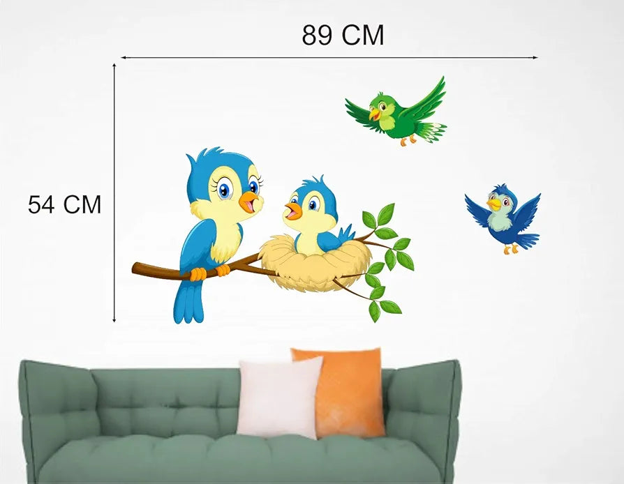 Heaven Decors Bird Baby On Tree Branch with Flying Birds Sticker for Kids -Self-Adhesive