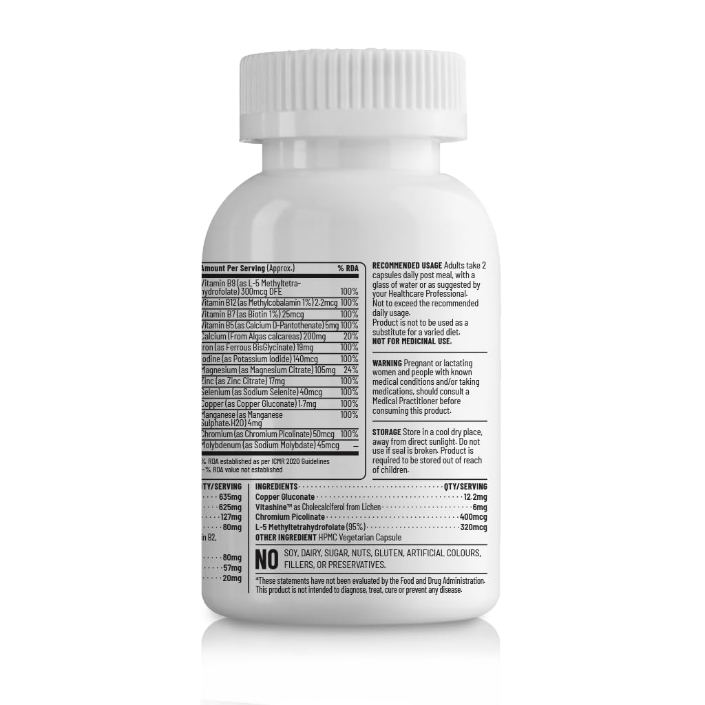 Unived Basics Multivitamin & Minerals Capsule for Men | 100% RDA of all Vitamins with Algae Calcium & Plant-Based Vitamin D3 plus Important Minerals | Complete formulation for Health & Wellbeing