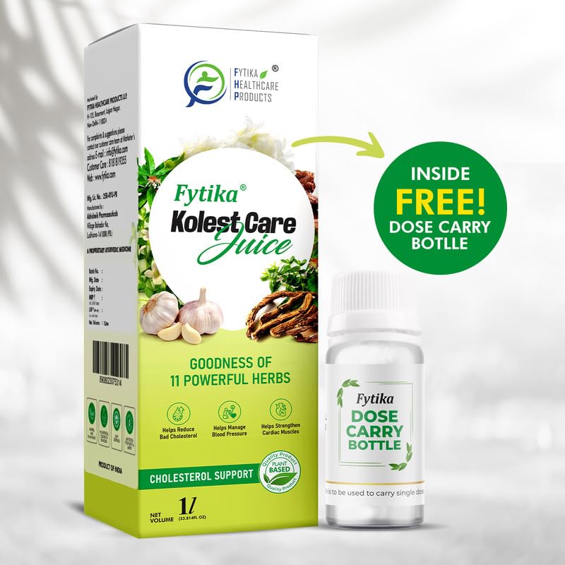 Fytika Kolest Cholesterol Care Juice (1L) | Blend of 11 Ayurvedic Herbs | ArjunaChhal, Shankhpushpi, Sarapgandha, Jatamansi | Authentic Ayurvedic Juice for Daily Use (Pack of 1)