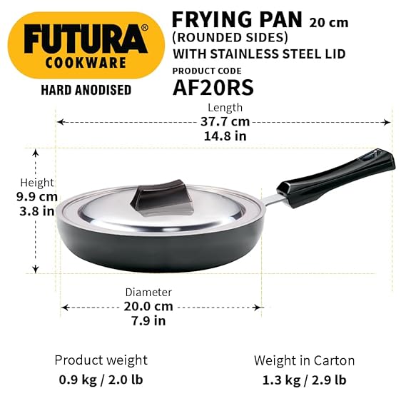 Hawkins Futura 22 cm Frying Pan Hard Anodised Fry Pan with Stainless Steel Lid