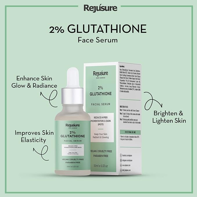 Rejusure 2% Glutathione Face Serum | Promotes Skin Lightening & Brightening – 10 Ml