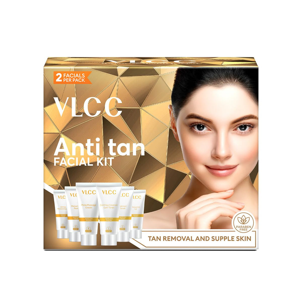 VLCC Anti Tan Facial Kit - 60 g | Power of 25 Vital Ingredients | Fights Sun Tan, Dark Spots, and Sun Spots | Even Nourishes and Protects Skin from UV Rays.