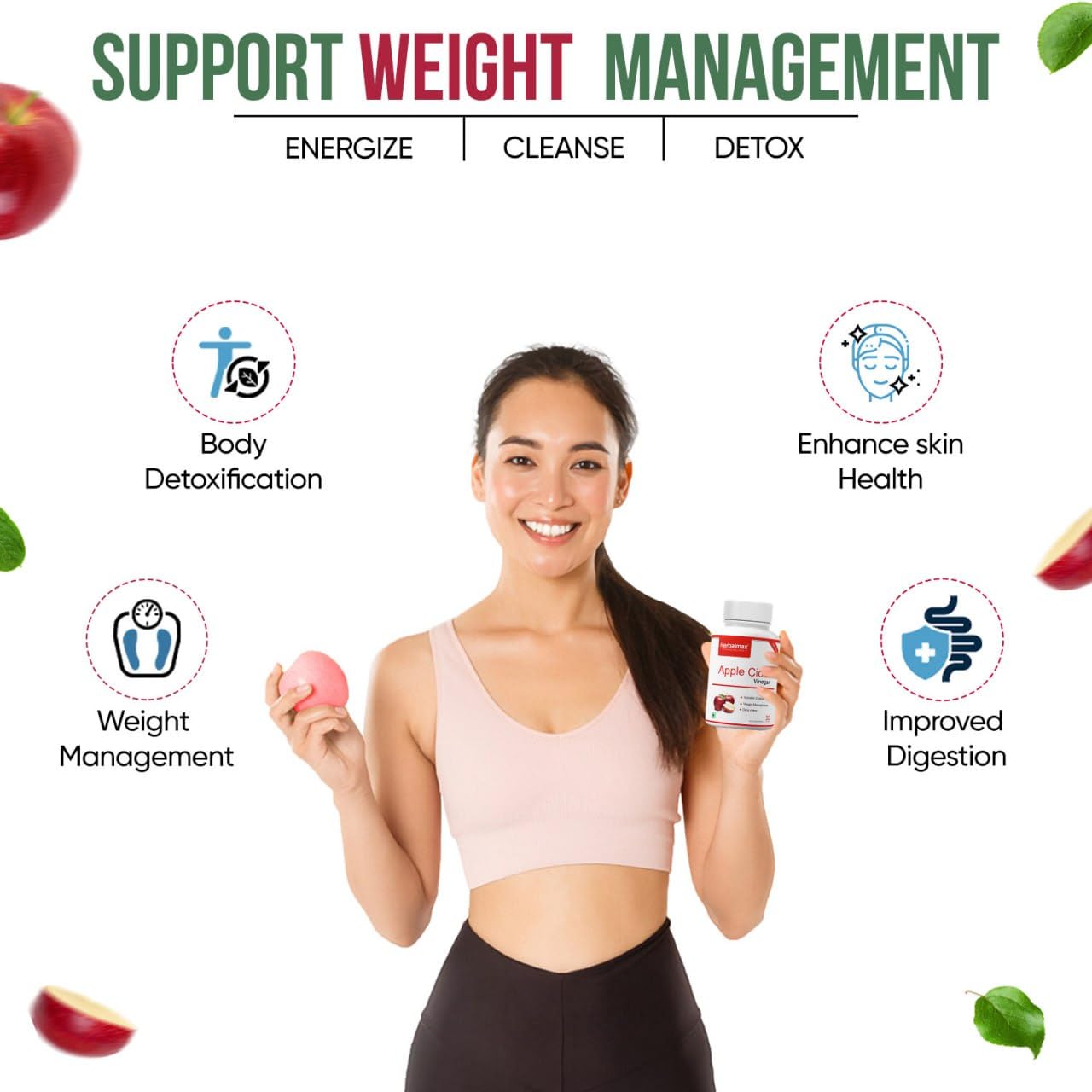 Herbal Max Organics Apple Cider Vinegar â€“ 30 Veg Capsules (800mg) | With The Mother | Natural Detox, Digestion, Weight Management & Gut Health Support