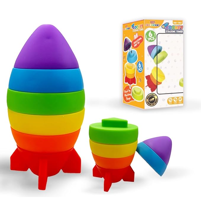 Wembley Rocket Stacking Toy Soft Silicone Educational Baby Toys Multicolor