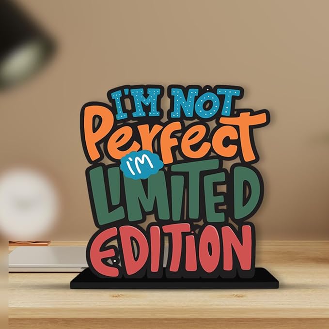 Artvibes Wooden Idols and Figurine I Am Not Perfect Limited Edition Inspirational Quotes Table Decoration for Office Desk