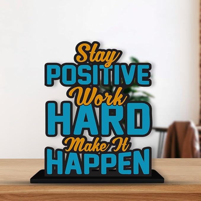 Artvibes Wooden Idols and Figurine Stay Positive Work Hard Quotes Table Decoration for Office Desk | Designer Home Decor