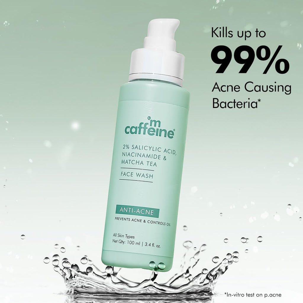 mcaffeine 2% Salicylic Acid Niacinamide & Matcha Tea Face Wash|Anti Acne Cleanser For Pimples|Suitable For Acne Prone & Oily Skin|Fights 99% Bacteria|Sulphate Free Face Wash For Women And Men-100 Ml