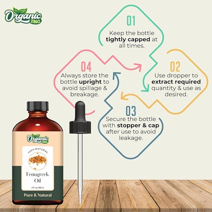 Organic Zing Fenugreek Carrier Oil for Skin, Face, Hair Care, Aromatherapy, Diffuser, Conditioner - 118 Ml