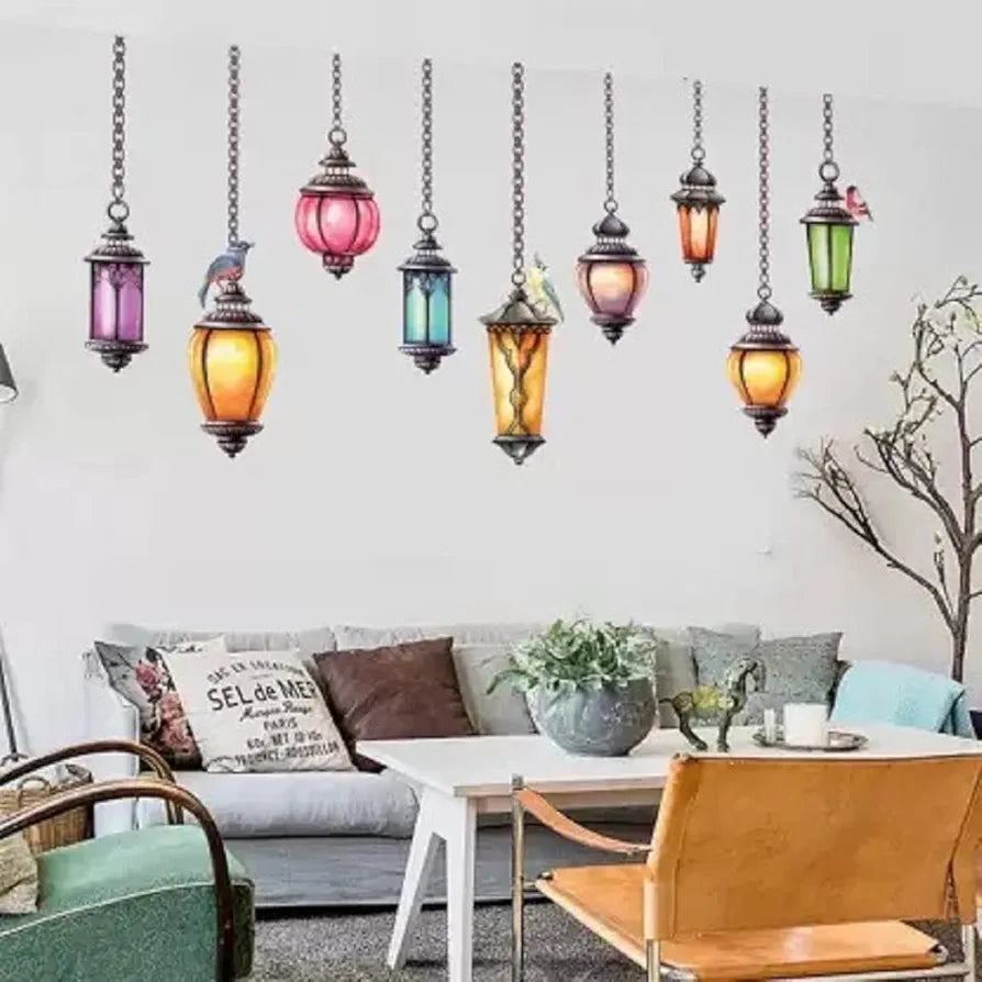Rangoli Vinyl New Modern Art Beautiful Multicolor Light Lamps Large Wall Sticker Size 105Cm*105Cm-Self-Adhesive