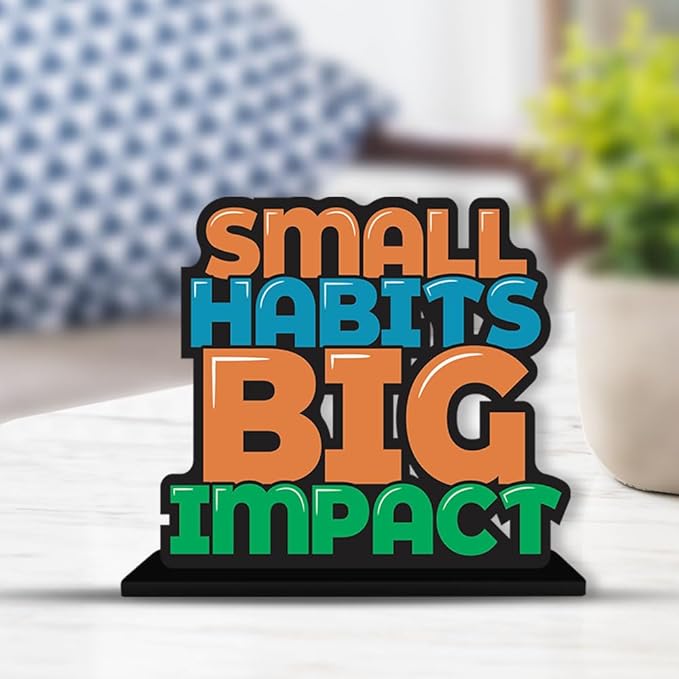 Art Vibes Wooden Idols and Figurine Small Habits Big Impact Positive Quotes Table Decor for Office Desk Showpiece