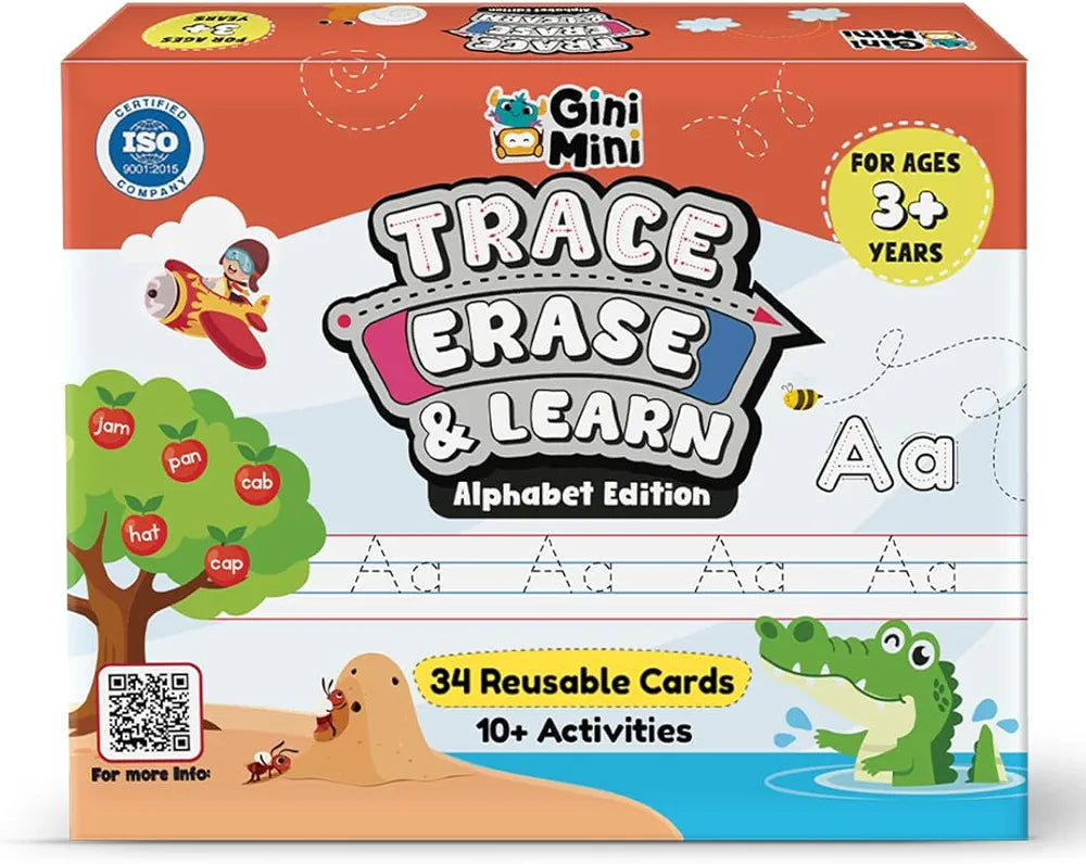 GiniMiniTrace Erase & Learn – 68 Pre-Writing Activity Cards for Kids 3–6 Tracing Counting Play-Doh Rewritable Travel-Friendly Fine Motor Skill Toy & Educational Gift Set