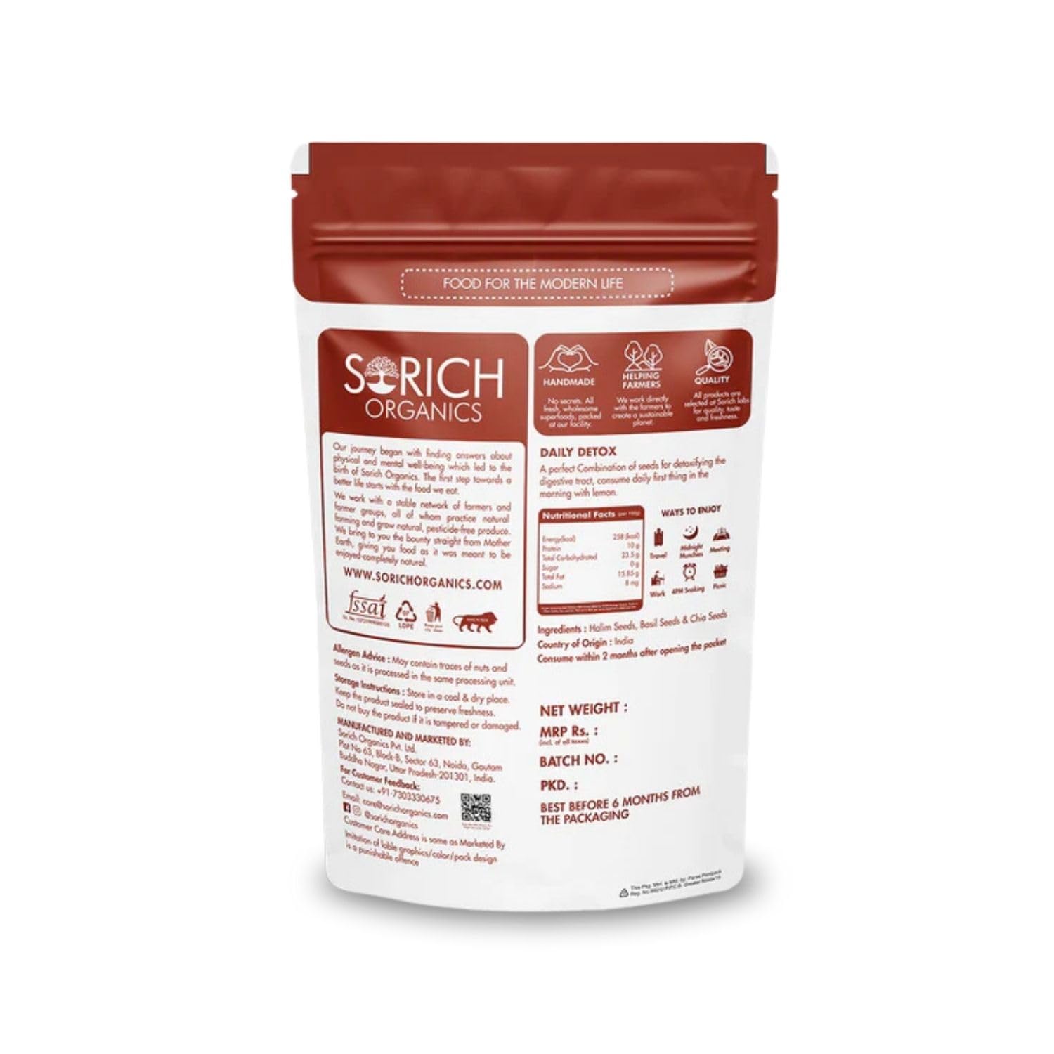 Sorich Organics Daily Detox Seed Mix for Eating 250gm | Super Seeds Mix | Healthy Snacks | Diet Food | Vegan | Gluten Free | Zero Cholesterol