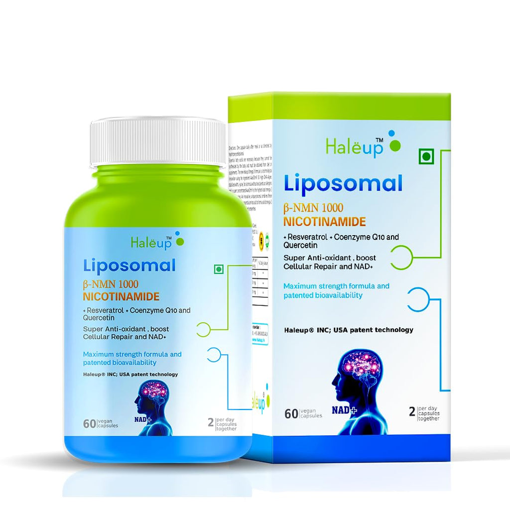 Haleup Liposomal NMN 1000 mg 3-in-1 Formula, Enriched with Resveratrol, Quercetin and CoQ10 |99.9% Pure |Healthy Ageing|Cellular Repair|Boost NAD+| Energy Levels| Skin Health (Pack of1)