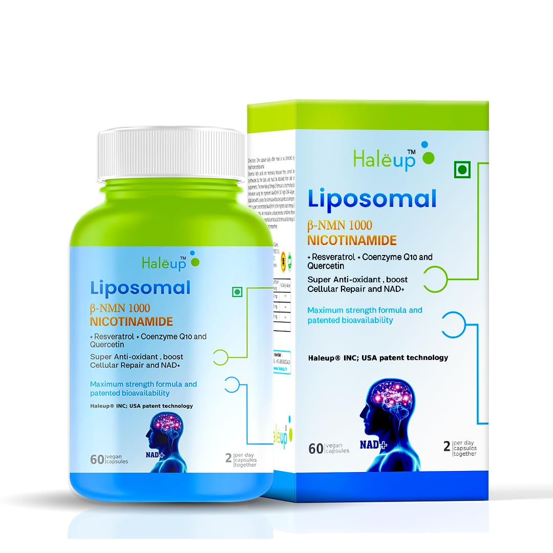 Haleup Liposomal NMN 1000 mg 3-in-1 Formula, Enriched with Resveratrol, Quercetin and CoQ10 |99.9% Pure |Healthy Ageing|Cellular Repair|Boost NAD+| Energy Levels| Skin Health (Pack of1)
