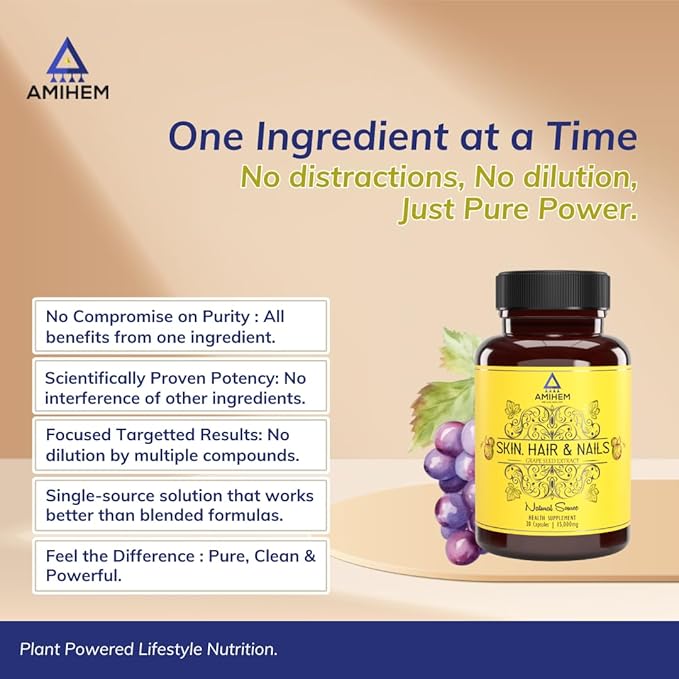 Amihem Grape Seed Extract Capsules | 15000 Mg Per Serving - 30 Capsules (Pack of 3)