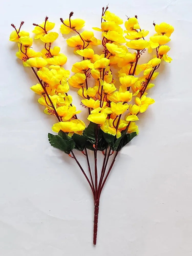 Artificial Flowers Bunch Cherry Blossom Ideal for vase Without vase Yellow 55 cm Height Fabric
