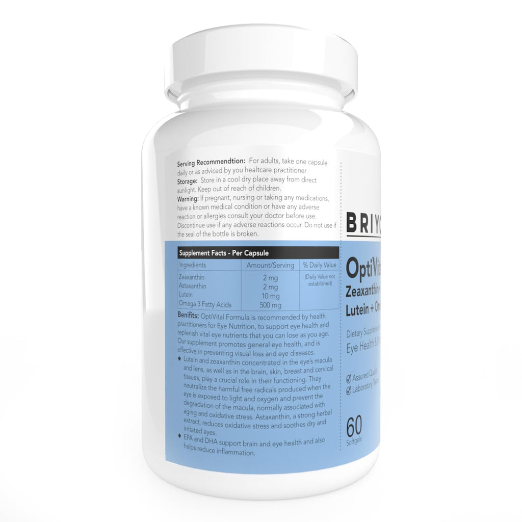 Briyo OptiVital Eye Health Supplement â€“ Lutein, Zeaxanthin, Astaxanthin & Omega-3 from Natural Sources â€“ Supports Vision, Retinal Health & Eye Strain Relief â€“ 60 Capsules