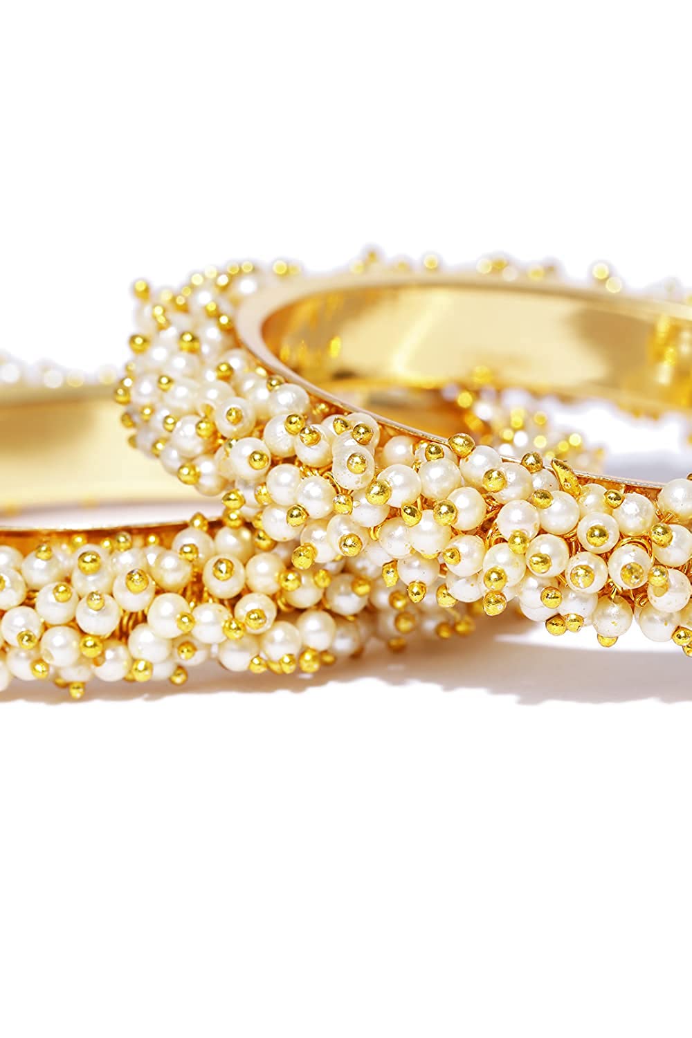 Gold-Polished Alloy Pearl Cluster Bangle Set - The Pari