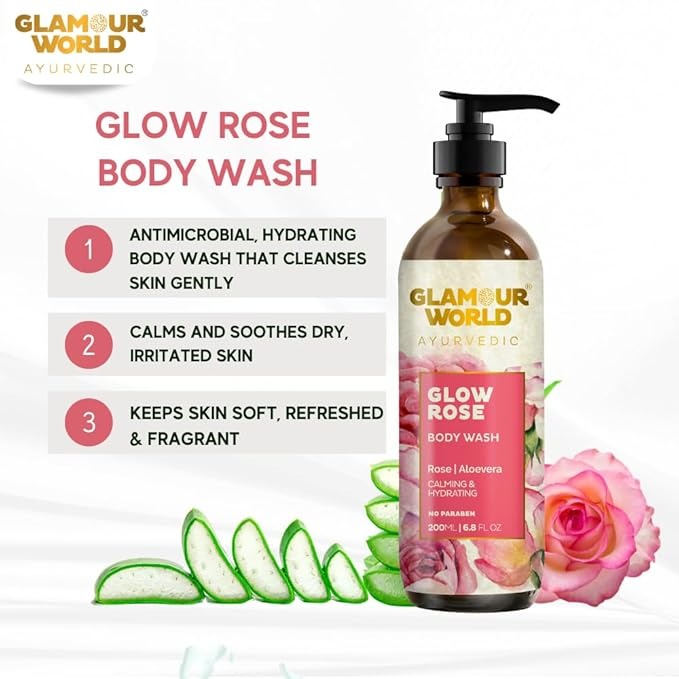 Glamour World Ayurvedic Glow Rose Body Wash - 200 ml