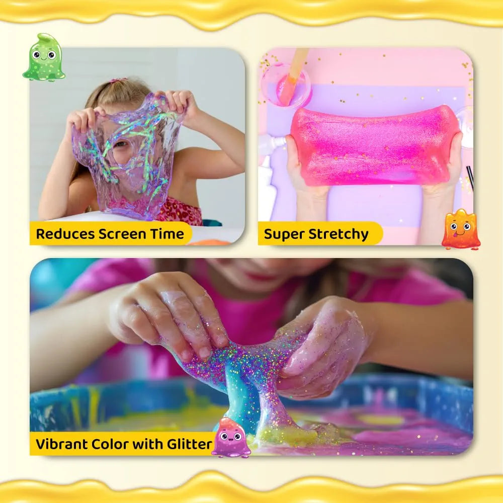 PW Slime Kit for Kids 3 to 10 Years – 6 Fruit-Scented Colourful Slimes with Moulds, DIY Sensory Play, Soft & Non-Toxic, Birthday Gift for Boys & Girls