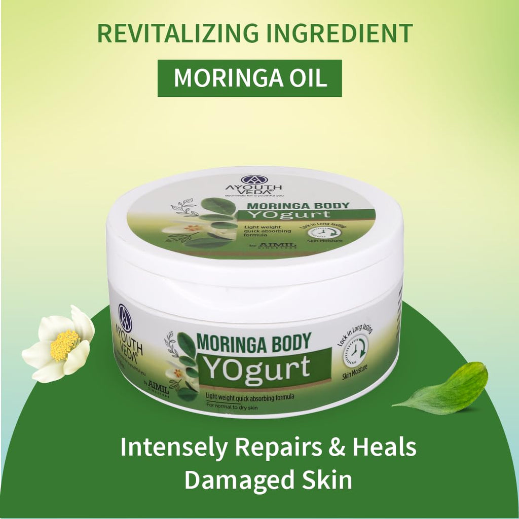 Ayouthveda Moringa Body Yogurt | Instant & Deep Hydrating Moisturizer For Daily use | Non Greasy Formula | Helps to Improve Skin Tone & Repair Skin Damages (Pack of 200gm)