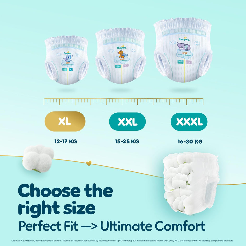 Pampers Premium Care Pant Style Baby Diapers XL 72 Count | No Marks Design | Voted India’s #1 Softest Diaper | All in 1 diaper with 360 Cottony Softness