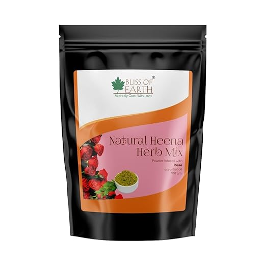 Bliss of Earth natural Heena For Hair Rose Blended With Herbs Amla Neem - 100 gms