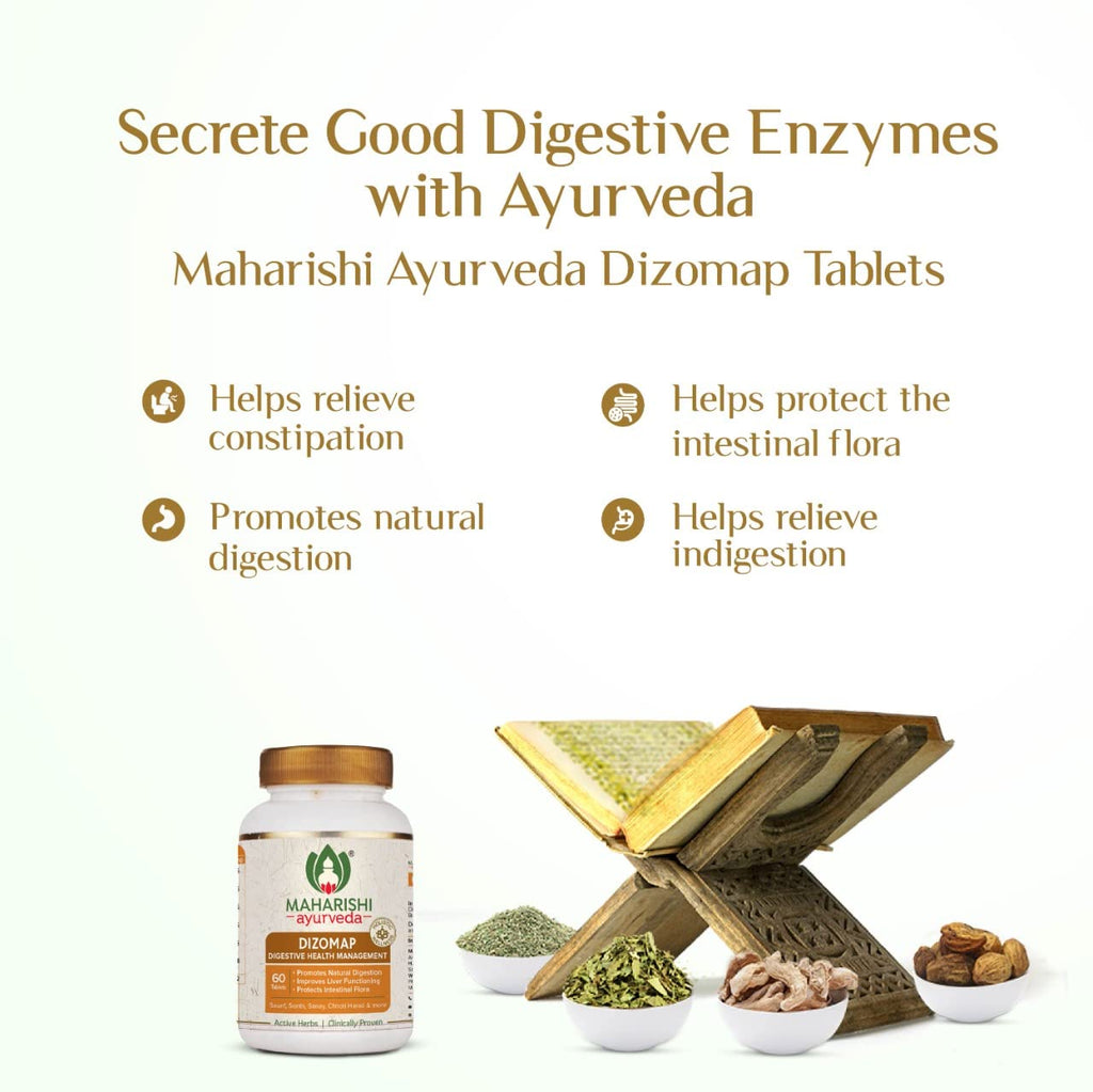 Maharishi Ayurveda Dizomap, Ayurvedic Tablet Medicine For Indigestion & Constipation, Improves Liver Functioning & Intestinal Flora, Saunf, Sonth, Sanay & Chhoti Harad, 60 Tablets