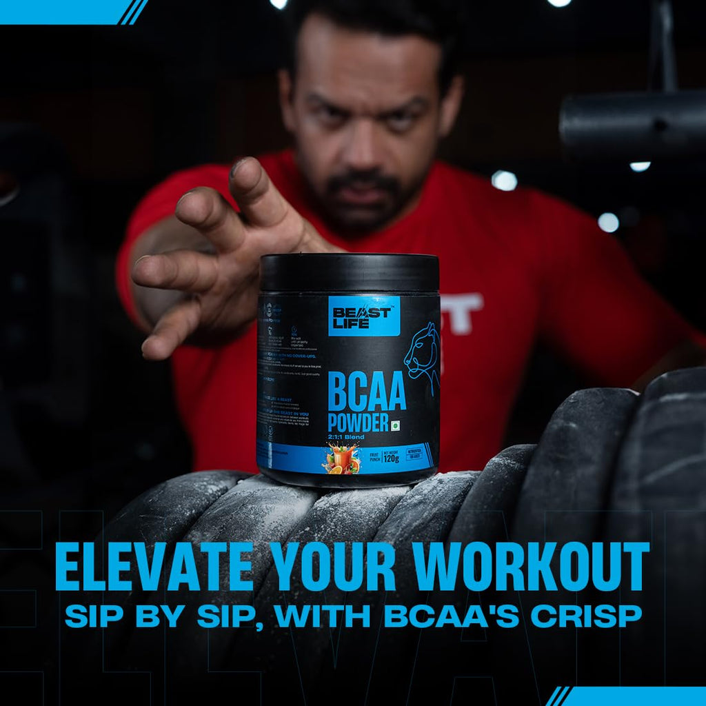 BeastLife High Recovery BCAA – Fruit Punch Flavour | 2:1:1 Blend | 120g | Fast-Absorbing Recovery Formula | Premium Sports Nutrition for Men & Women