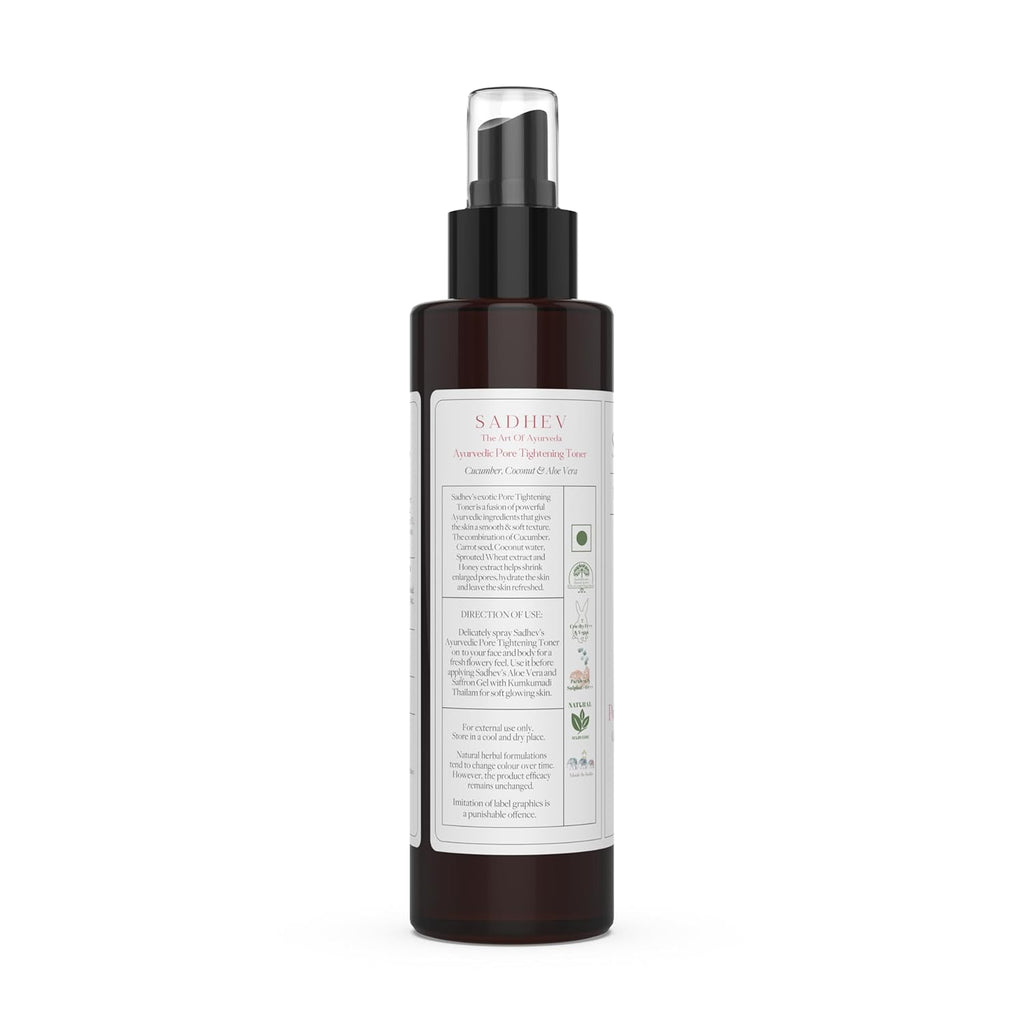 Sadhev Ayurvedic Pore Tightening Toner For Smooth, Soft Texture Skin With Cucumber, Cococut and Aloe Vera
