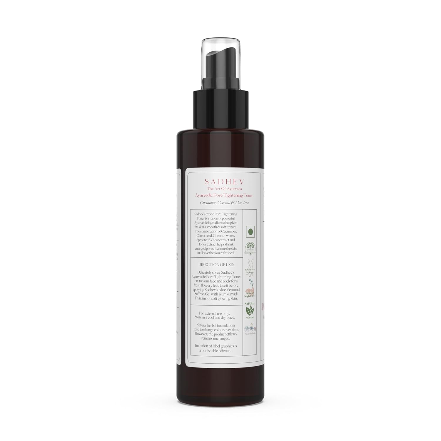 Sadhev Ayurvedic Pore Tightening Toner For Smooth, Soft Texture Skin With Cucumber, Cococut and Aloe Vera