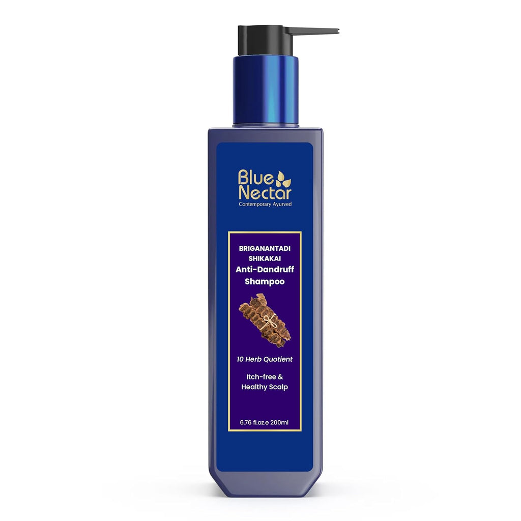 Blue Nectar Anti Dandruff and Healthy Scalp Hair Cleanser Shampoo with Bhringraj, Shikakai, Suitable for Colored Hair, Dry Frizzy Hair (200 ml)