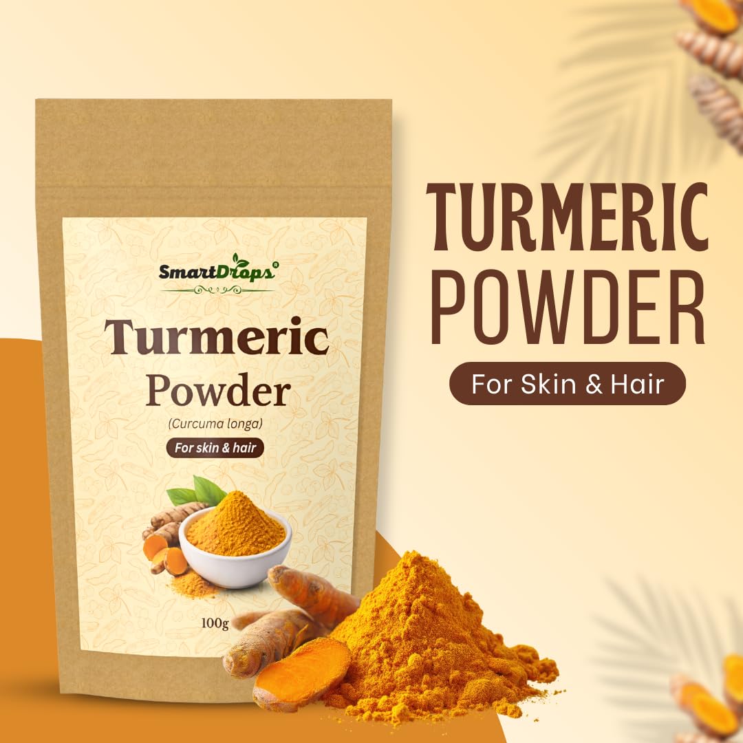 Smartdrops Turmeric Powder | Haldi Powder For face | Turmeric Powderr Face Pack For Glowing Skin | Turmeric Powder For Skin And Hair | For Hair Mask Use | For Skin Care Routine | For Men & Women - 100g (Pack 1)