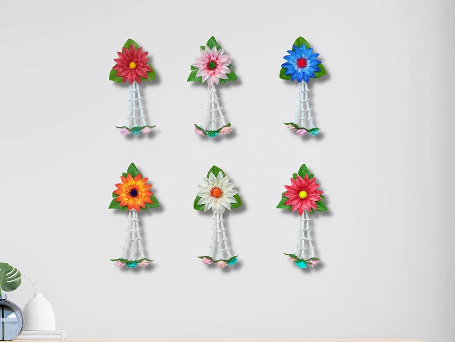 Artificial Flowers and Leaves Decoration Pack of 6 - Multicolour Flowers