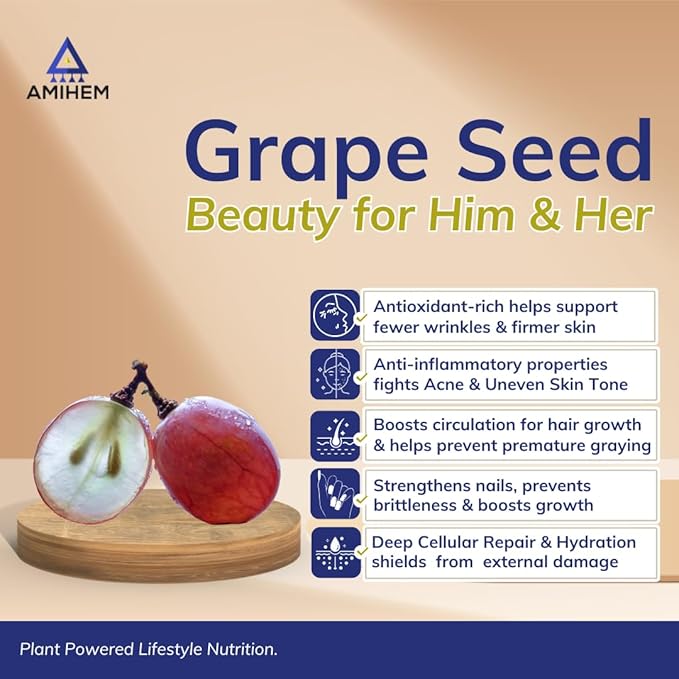 Amihem Grape Seed Extract Capsules | 15000 Mg Per Serving - 30 Capsules (Pack of 3)