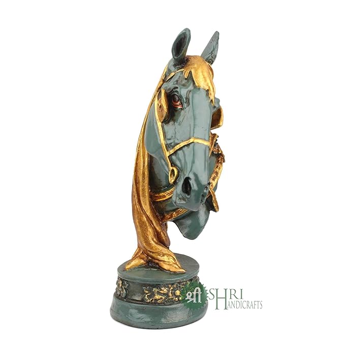 Indicast 12" Inch Handmade Horse Head Statue Stone Finish Animal Figurines Gifts Antique Design | Green