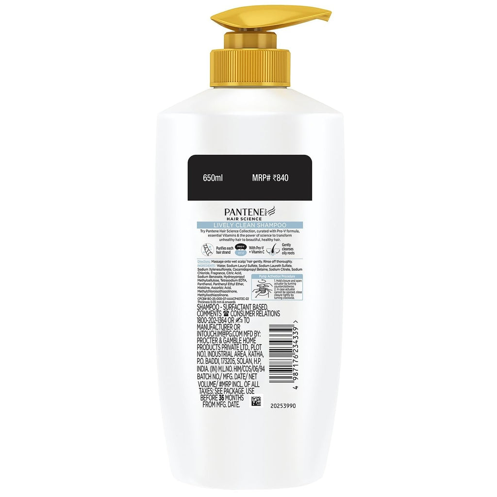 Pantene Advanced Hair Care Solution Lively Clean Shampoo - 650 ml (Pack of 2)